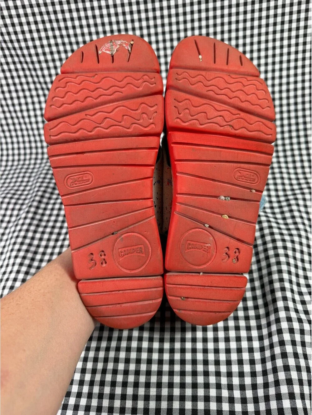 Camper Oruga Sandals Womens 7.5 EU 38 Gray Speckled Leather Red Sport Slingback